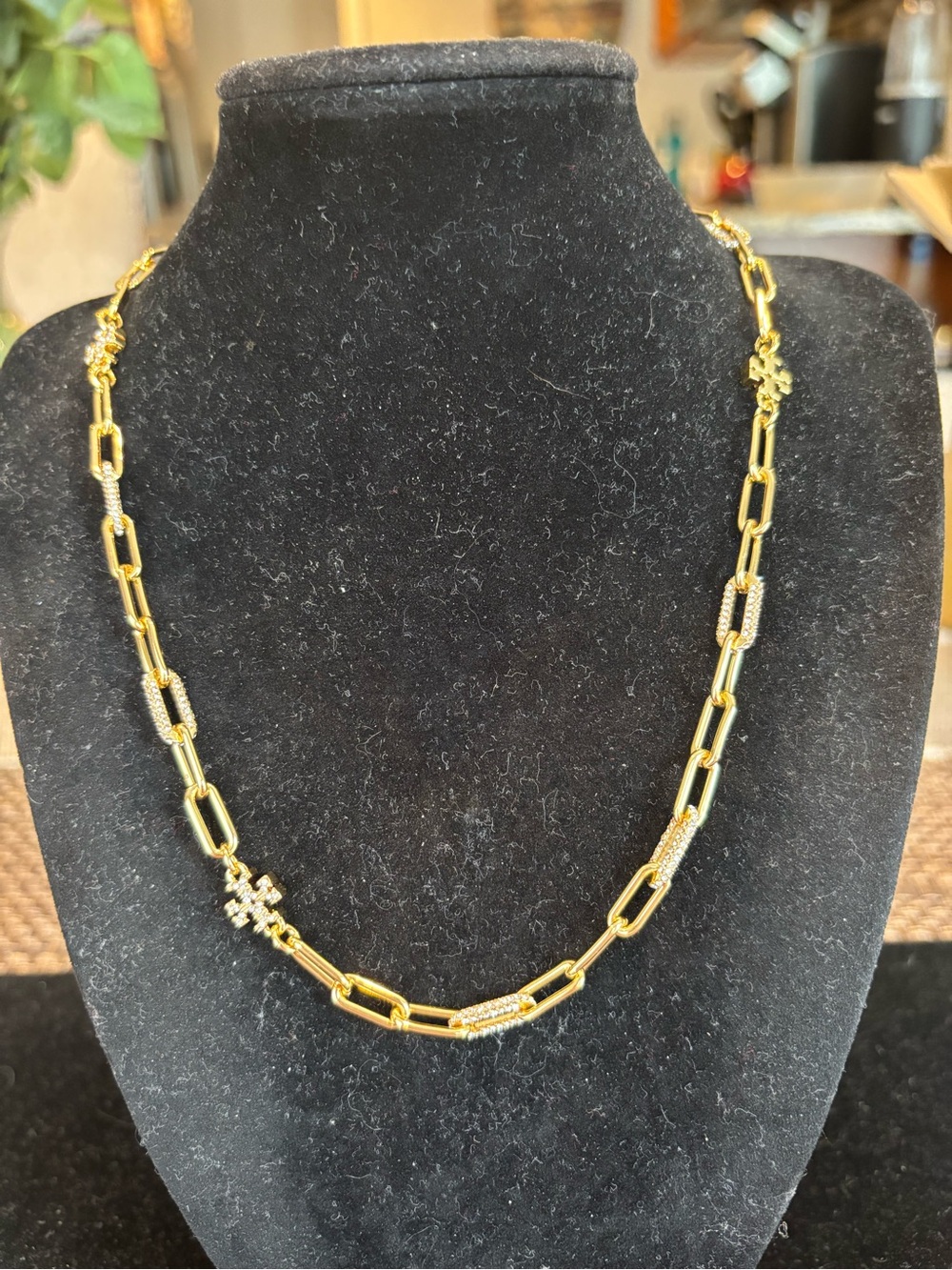 Tory Burch Gold-Tone Link Necklace with Pavé Accents